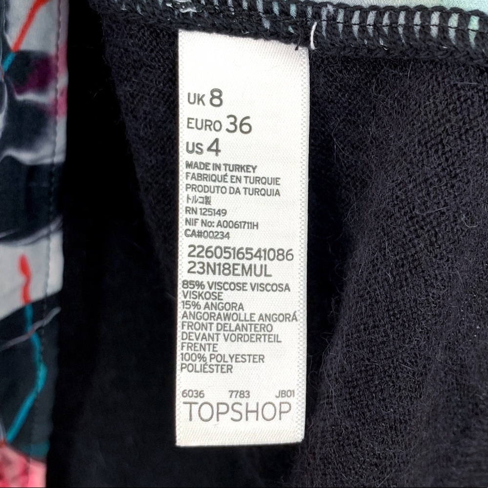 Topshop Mixed Media Black & Multicolor Abstract Print Angora Blend Sweater Top - Picture 10 of 10